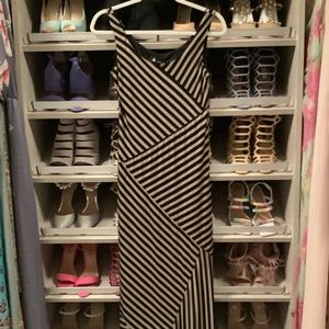 AB Studio Black and Taupe Stripe Sleeveless Maxi Dress